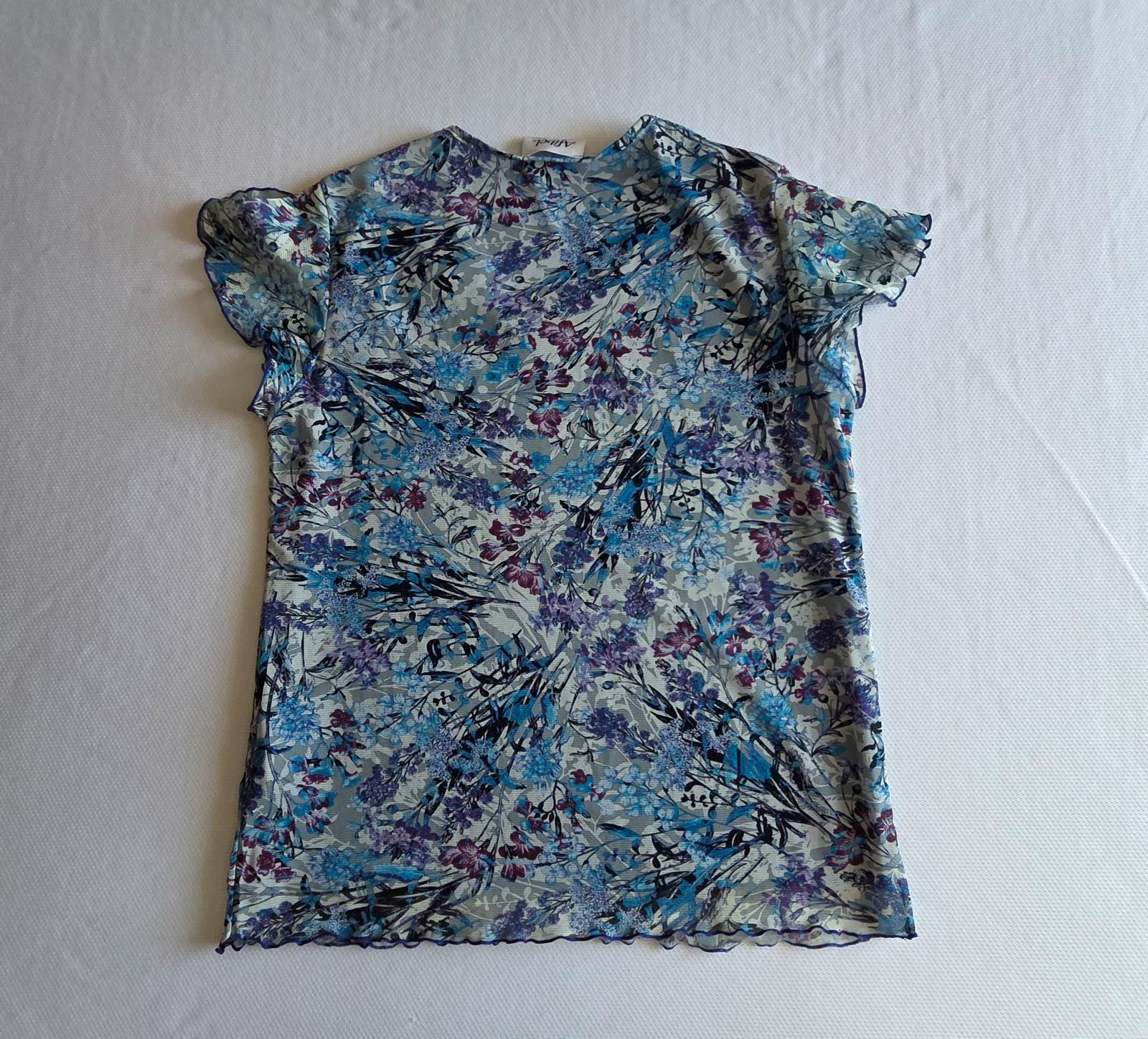 T-shirt en tulle doublé bleu floral Afibel 42 44 XL XXL haut imprimé fleurs – photo 3